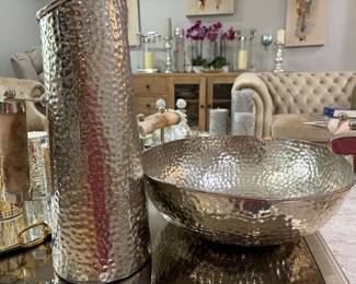 Hammered serving bowl with matching pitcher 