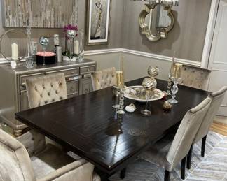 Z Gallerie dining table but i ruined it. Their wood just needs to be repainted not sanded down (chairs avail too)