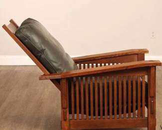 Stickley Mission Arm Chair w/ ottoman Green leather  