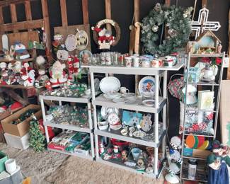 ceramic Santa, 1950s pixy, Rudolf, mice, angles, ornaments, wreaths