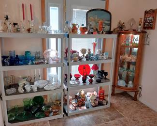 red glass, green glass, milk glass, blue glass, black, USA pottery, depression glass, swans