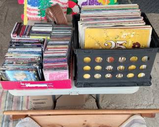 vintage plastic melted popcorn, DVDs, CDs, Vinyl records