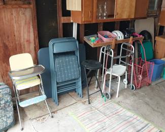 card table, cfolding chairs, luggage, assistive devices