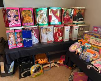 Vintage Barbies, Vintage Fisher Price doll accessories, karaoke machine