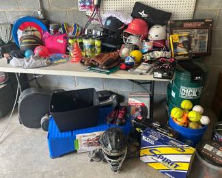 Softball gear, fender guitar, trombone, workout accessories 