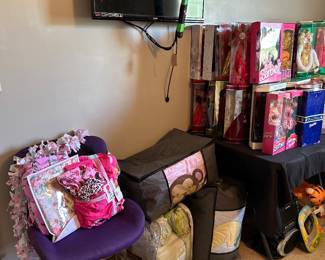 TV with wall mount, office chair, crib sets