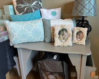 Pillows, desk, frames, home decor