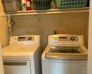 Washer and dryer, laundry and storage baskets