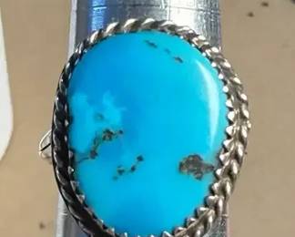 Sterling Turquoise Ring With Twisted Rope Border
