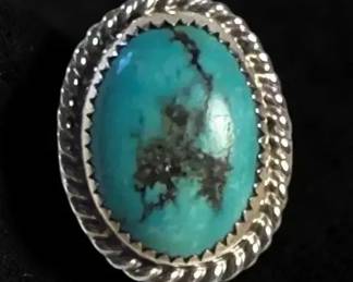 Turquoise Sterling Ring With Twisted Rope Accent