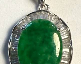 Pendant With Green Center Stone Halo Faux Diamonds