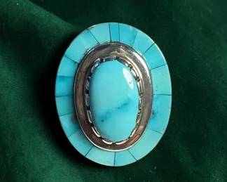 SJG Stamped Sterling Turquoise Southwest Style Ring
