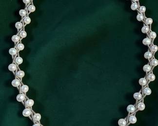 Silver Pearl Braided Necklace