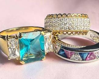 Three Colorful Sterling Statement Rings