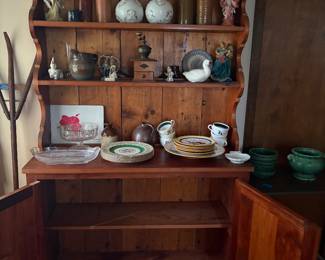 Roseville Pottery & Antique Hutch (Open)