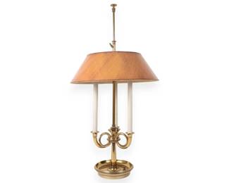Three Light Brass Bouillotte Lamp with Adjustable Faux Bois Shade