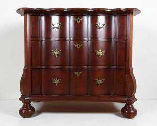 Mahogany Dutch Baroque Style Three Drawer Bombe Bachelor Chest