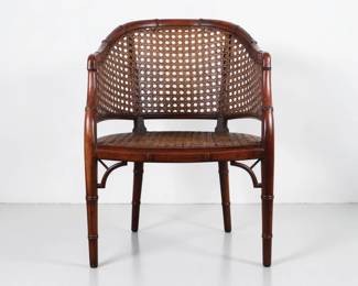 Chinoiserie Style Faux Bamboo and Cane Tub Armchair
