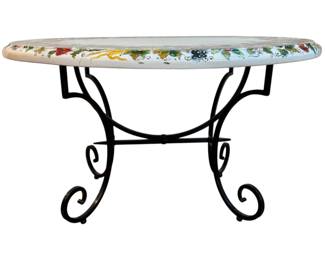 Italian Style Oval Dining Table on Wrought Iron Base