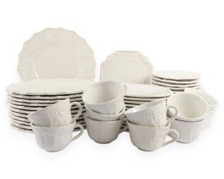 46 Piece Collection of White Embossed Italian Ceramic Dinnerware