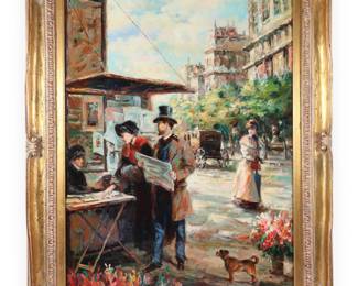Attributed to Fischer, Impressionist School Street Scene, Oil on Canvas