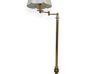 Swing Arm Brass Finished Floor Lamp with Silver Tone Accents