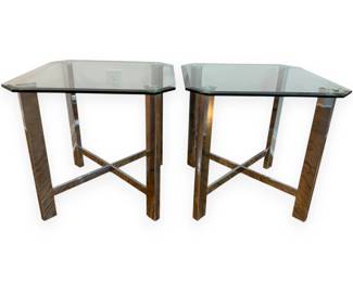 A Pair of Chrome and Glass Side Tables