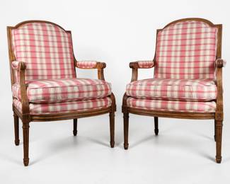 A Pair of Baker Furniture Louis XVI Style Upholstered Armchairs