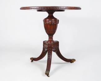 Regency Style Carved Mahogany Center Table with Inset Stone Top