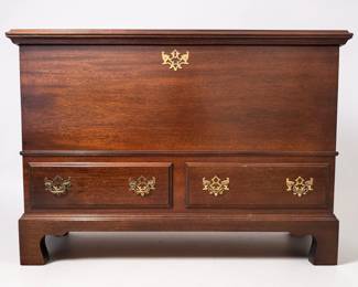Chippendale Style Mahogany Veneered Cedar Lined Blanket Chest with Two Drawers