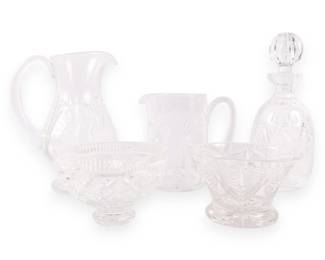 A Five-Piece Collection of Waterford Cut Crystal Tableware Including a Decanter and Lismore Pattern Bowl