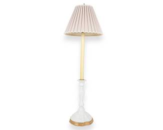 Ornate White Glazed Ceramic Table Lamp with Gilded Base
