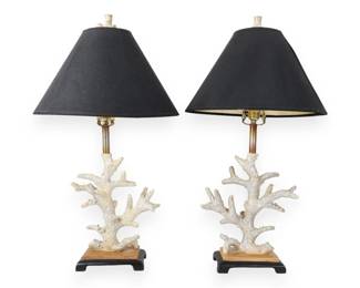 A Pair of Contemporary Coastal Style Faux Coral Table Lamps