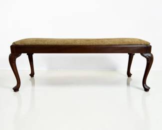 Late 20th Century Queen Anne Style Mahogany Upholstered Bench