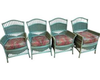A Set of Four Coastal Style Wicker and Rattan Armchairs