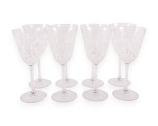 A Set of Eight Christopher Stuart Cameo Pattern Crystal Wine Glasses