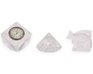A Trio of Waterford Crystal Decorative Objects Including a Meridian Desk Clock