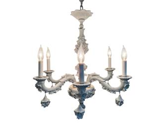 Capodimonte Six-Light White Glazed Porcelain Floral Chandelier