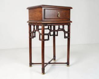 Chinoiserie Style Mahogany Finished Faux Bamboo Side Table