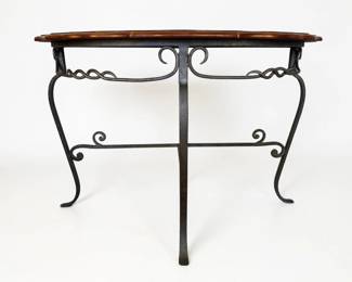 Wrought Iron and Veneer Sunburst Demi-Lune Console Table