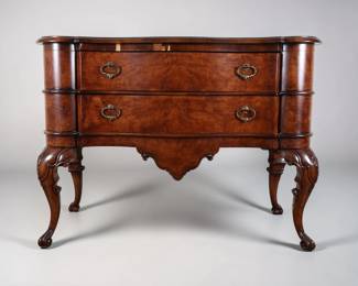 Louis XV Style Two Drawer Burled Wood Bombe Commode
