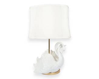Hollywood Regency Style Intertwined Swan Ceramic Table Lamp