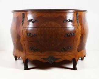 A Louis XV Style Marquetry Bombé Commode
