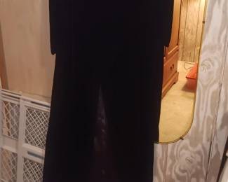Vintage long black velvet coat size 8-10