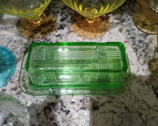 Uranium glass butter dish (small chip)