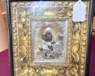 Shadow Boxed Russian Icon with Candle Holder