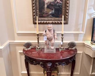 One of 2 Baker Demilune Tables