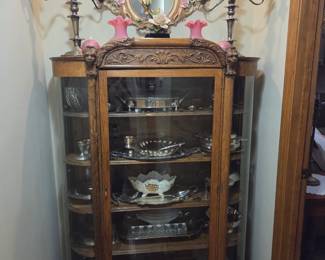 Silver plated serving dishes, Curio Cabinet