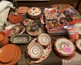 Thanksgiving serving dishes and decor