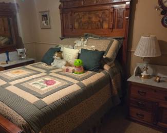 Victorian Bed, Marble top side table and vanity